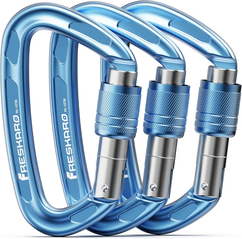 FresKaro 4inches 25kN-5621lbs Climbing Carabiners, UIAA CE Certified, Screw Lock, 7075 Aluminium, Lightweight, Rust Proof, for Mountaineering, Rappelling etc., Multi-Colors - Image 1
